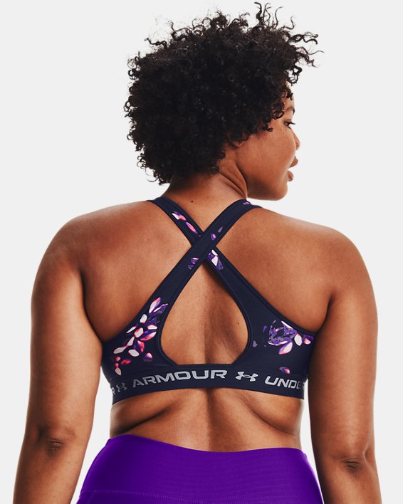 Women's Armour® Mid Crossback Printed Sports Bra, Navy, pdpMainDesktop image number 6